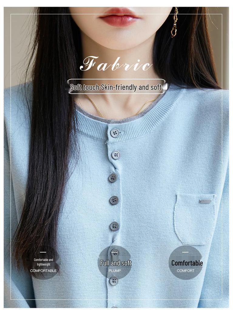 2025 Silk Wool Color Block Buttoned Cardigan with Pockets for Women