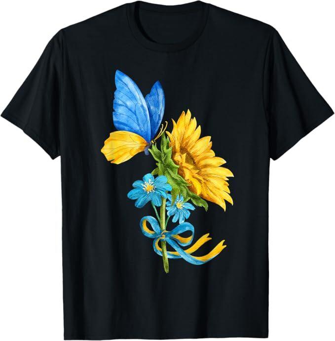Sunflower Ukraine Flag Butterfly Shirt Ukrainian Flag T-Shirt