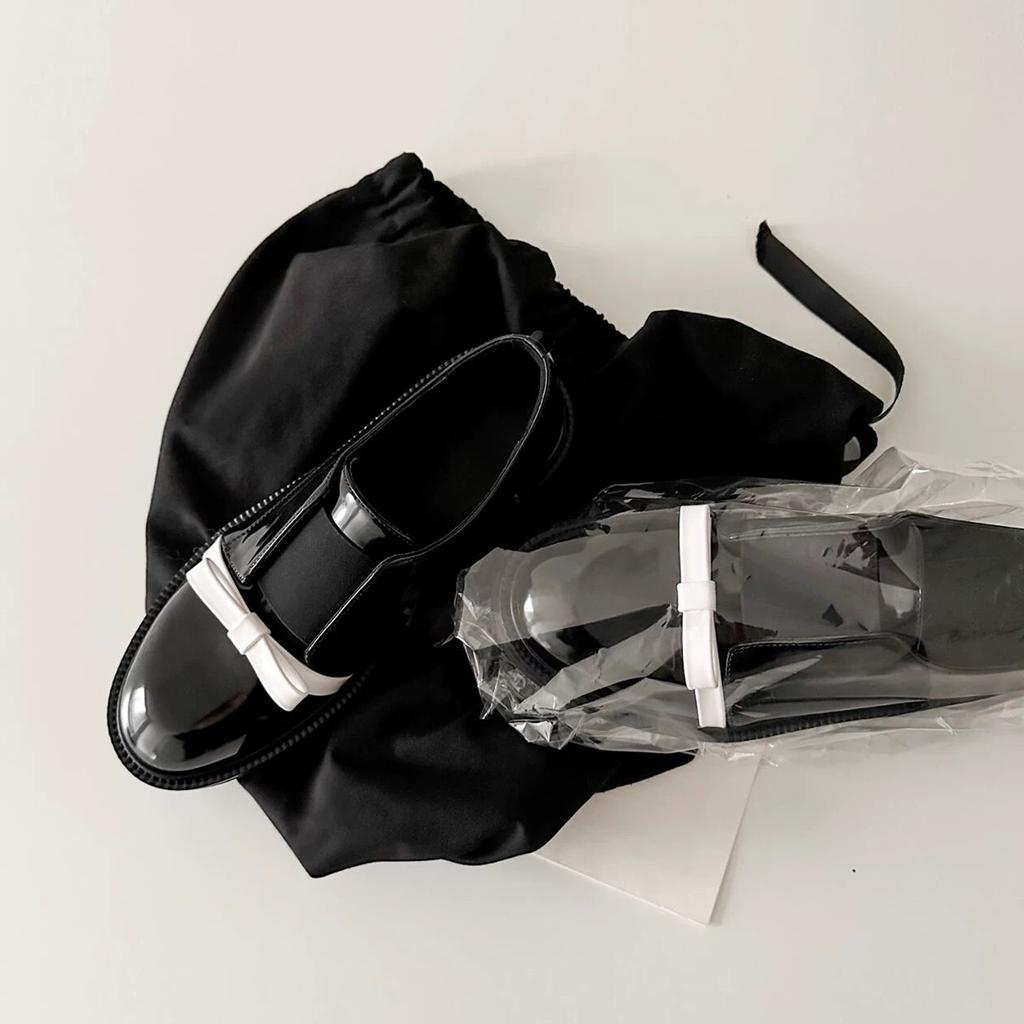 British style retro leather round head bow one-pedal loafers women's 2025 spring thick heel small leather shoes single shoes