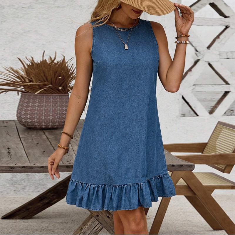 European and American Women's Cross-Border Back-Button Denim Dress Skirt
