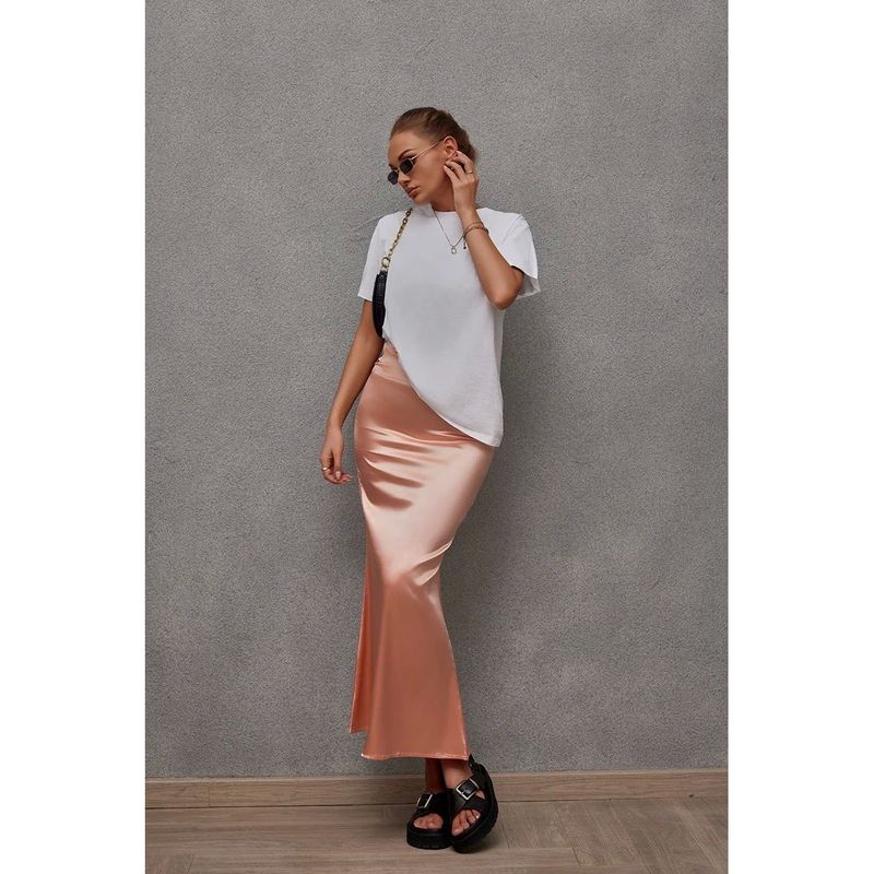 Solid Color Fish Tail Wrapped Hip Skirt Pure Color Fishtail Sheath Skirt