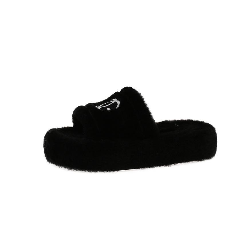 

Вышитые тапочки на толстой подошве с пушистой отделкой для женщин - Универсальная мода для улицы/дома Осень-Зима 2025. 35 чёрный
