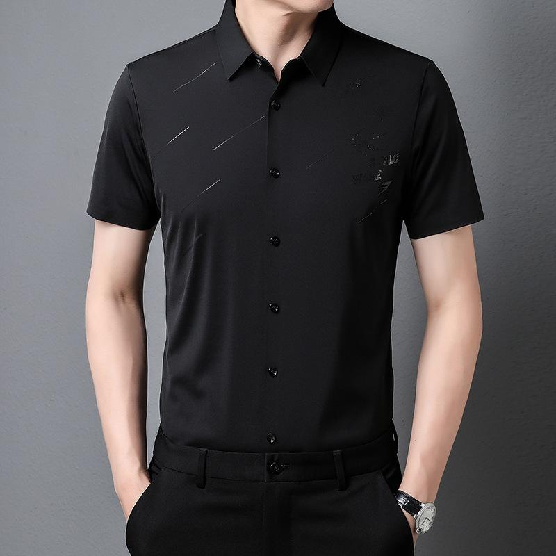Cămașă bărbătească fără sudură cu mânecă scurtă, cămașă subțire de vară, pentru bărbați tineri și de vârstă mijlocie, din nailon elastic, fără călcare, de afaceri, casual