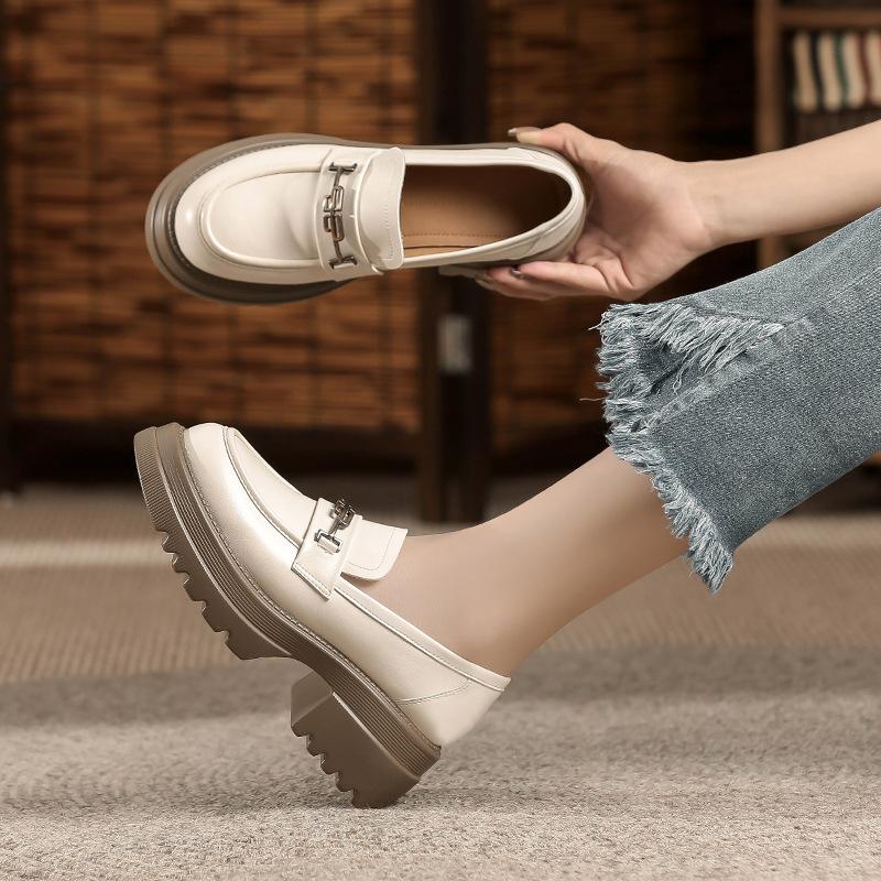 Casual style shallow mouth thick heel small leather shoes student era single shoes women
