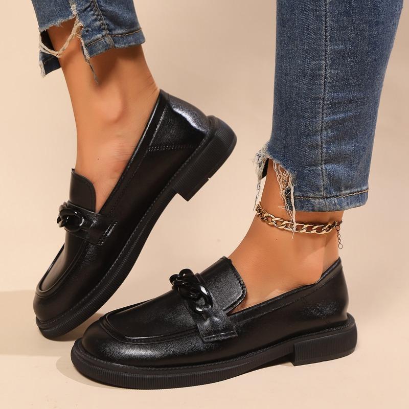Butterfly Buckle Pu Leather Loafers Women British Style Black Low Heels Work Shoes Ladies 2025 Spring Slip On Casual Shoes 42