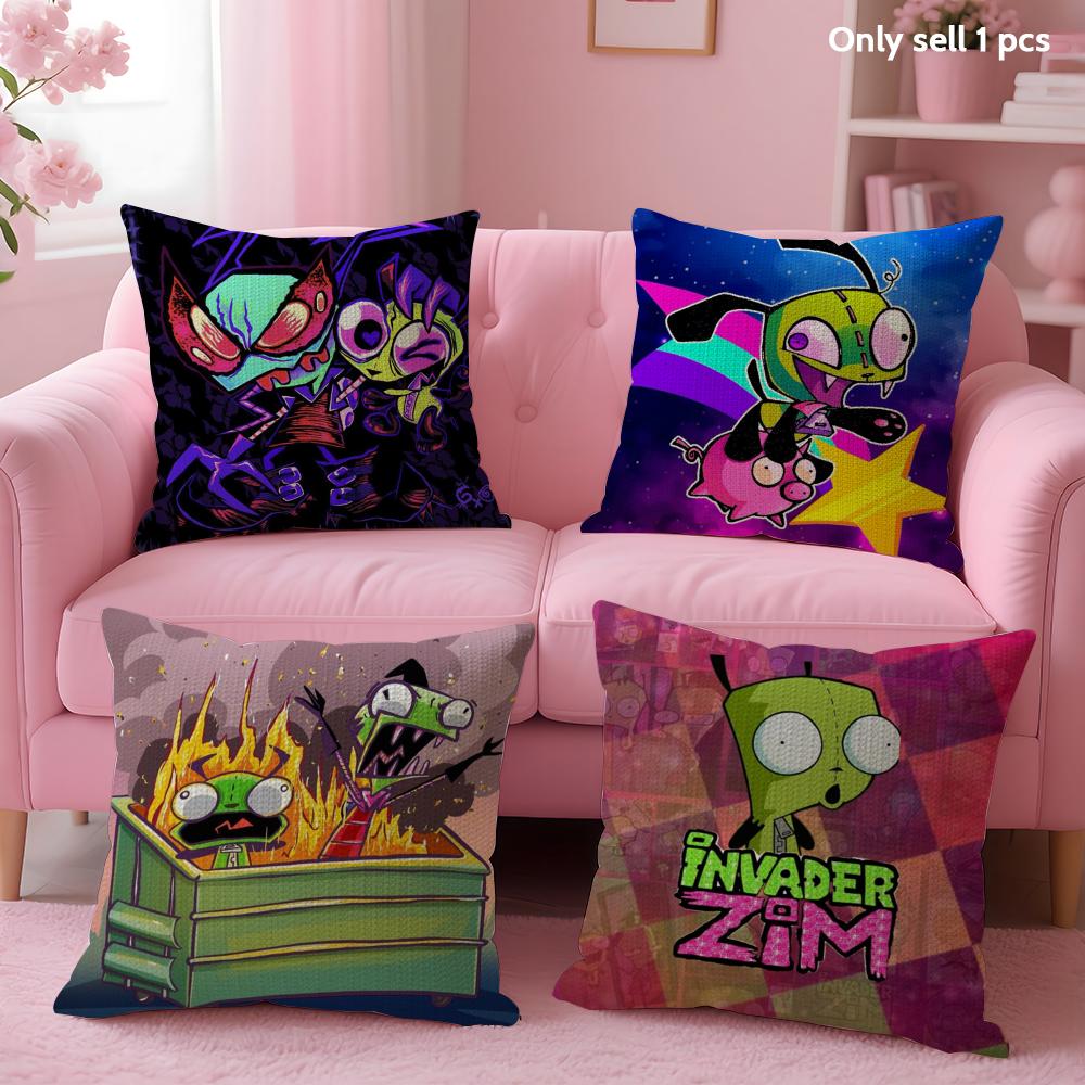 I-Invader Z-Zim Cushion Cover Summer Coolness Linen Fabric Double-Sided Printing Pillow Case Sofa Home Decor Gift