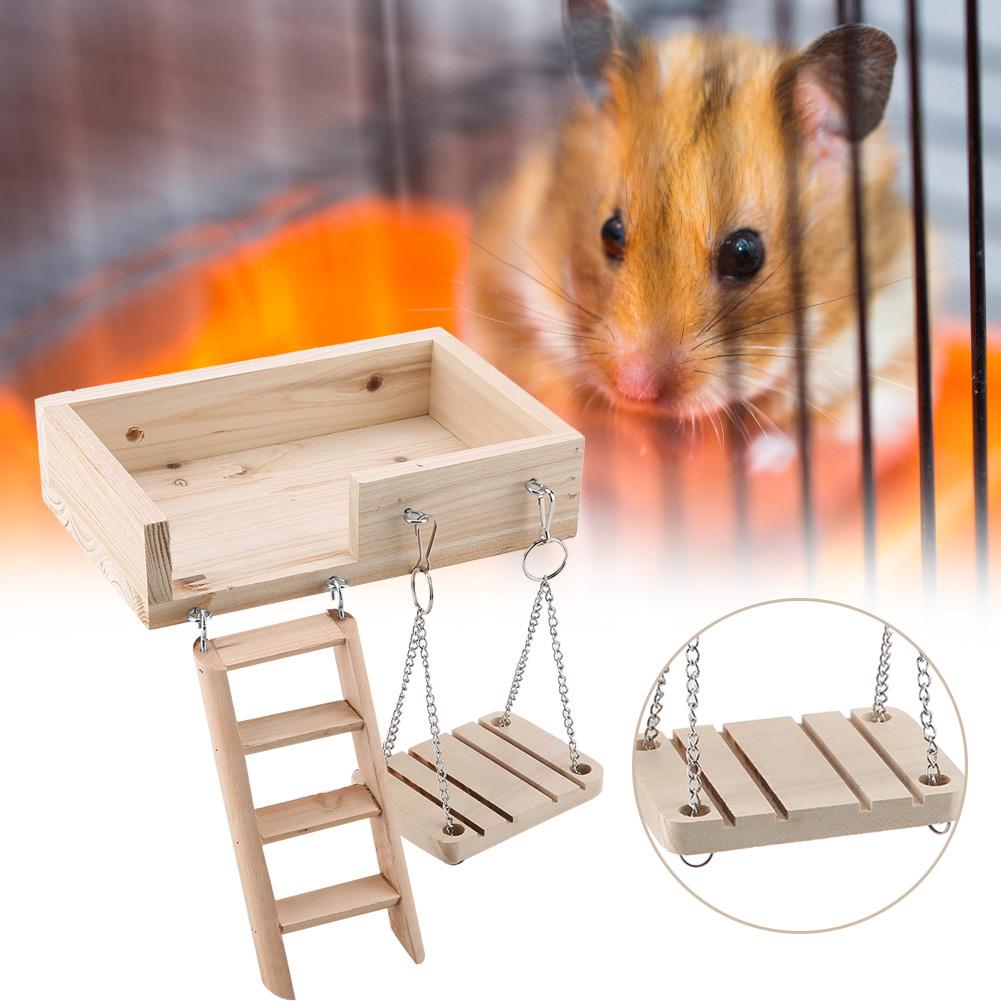 3Pcs Wooden Hamster Crawling Ladder Funny Swing Platform Toys Set for Small Pet