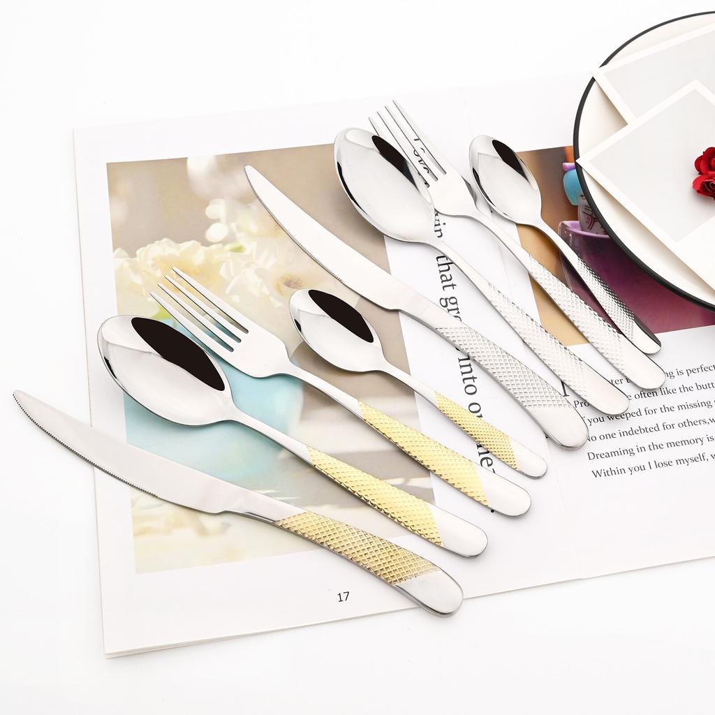 1/2/4/6Set Cutlery Stainless Steel Kitchen Black Gold Dinnerware Luxury Silverware Set Knife Cake Fork Spoon Flatware Set