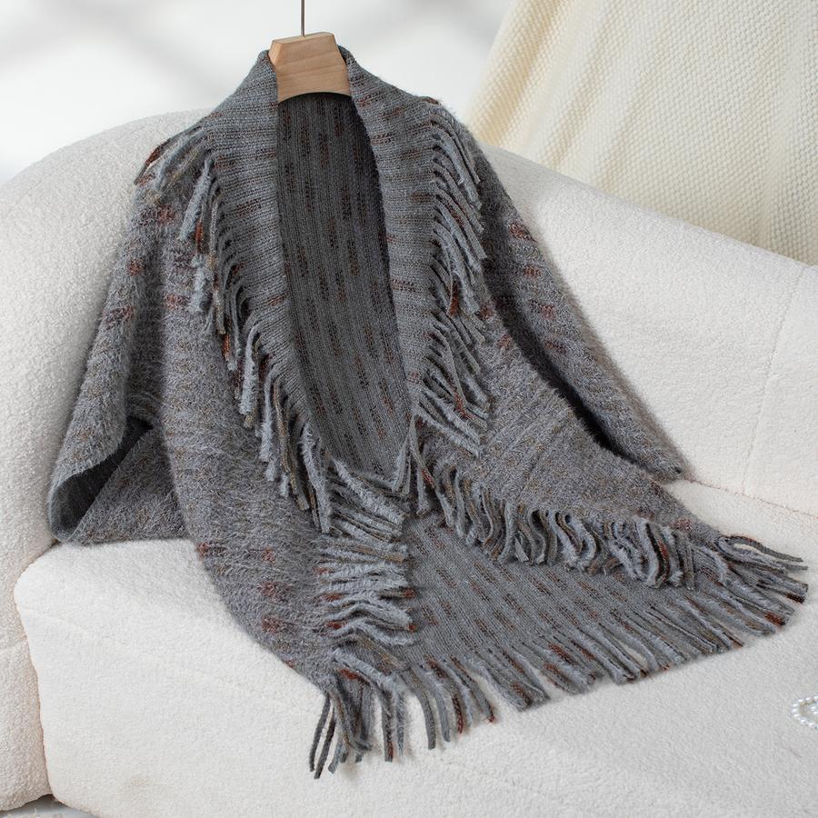 Colorful Striped Knitted Fringe Shawl for Women Autumn Winter New European and American Casual Loose Knit Cape