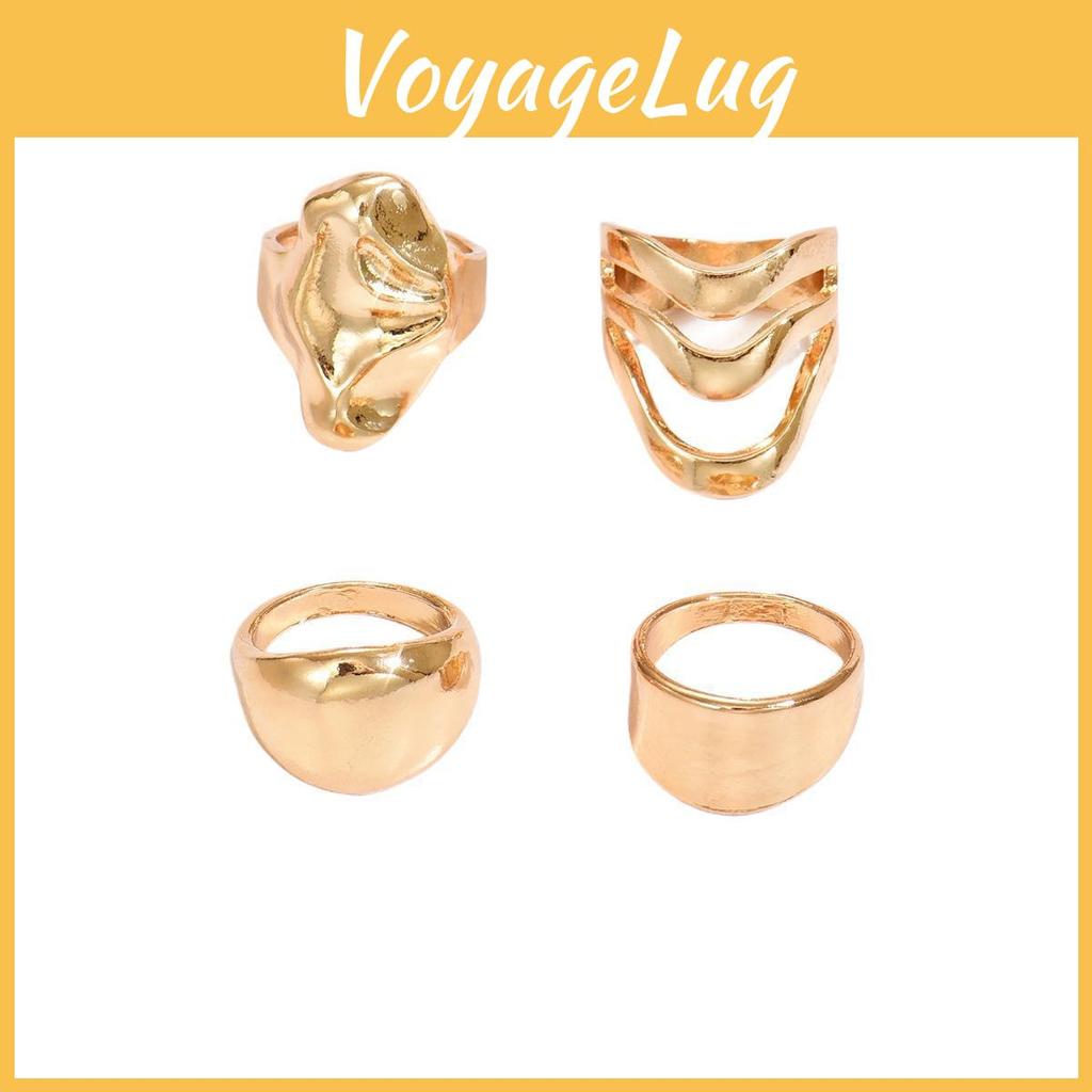 Vintage Geometric Zinc Alloy Ring Set With Fluid Lava Lines For Women Autumn