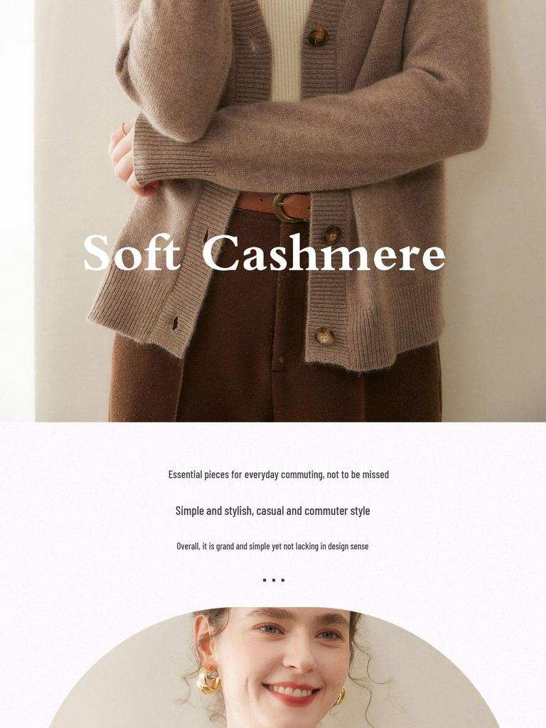 2025 Korean Style Cashmere V-Neck Mélange Sweater Cardigan for Women