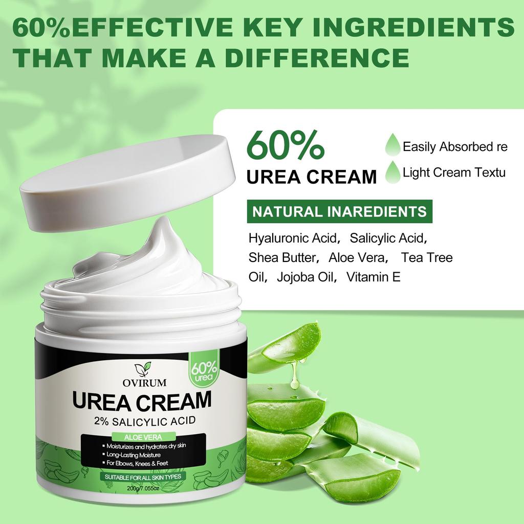 %60 Üre Kremi+%2 Salisilik Asit, Pürüzlü Ayaklar ve Eller İçin, Aloe Vera İçerikli, Peeling Etkili ve Nemlendirici, Yağlı Değil, Yumuşatır ve Pürüzsüzleştirir-200G