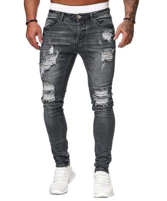 Yarirafi Skinny Denim Slim Skinny Jogger Fall [Four Leaf] Pants, Stretch, Distressed, Fit, Pants, Pants, Men's, Hemmed, Spring, Summer, (XL, Gray)