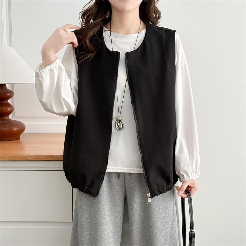 2026 Spring Plus Size Women's Round Neck Cardigan Vest - Slimming & Versatile Fashion Top