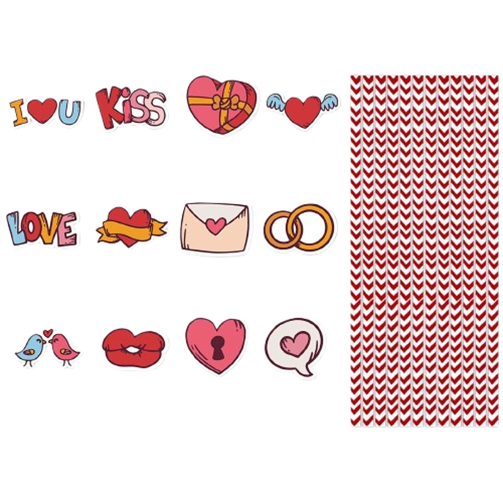 

Одноразовый стаканчик для воды на тему Дня святого Валентина с бумажной соломкой, декоративный элемент One Size