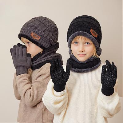 Children's Hat Scarf Gloves Three-Piece Set Winter Fleece-lined Thermal Knitting Woolen Cap