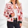 Women's Christmas Print Zip-Up Jacket with Long Sleeve Round Neck Casual Outerwear