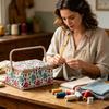 Large Capacity Fabric Sewing Box With Magnetic Closure And Adjustable Compartments For Crafting And Needlework Storage