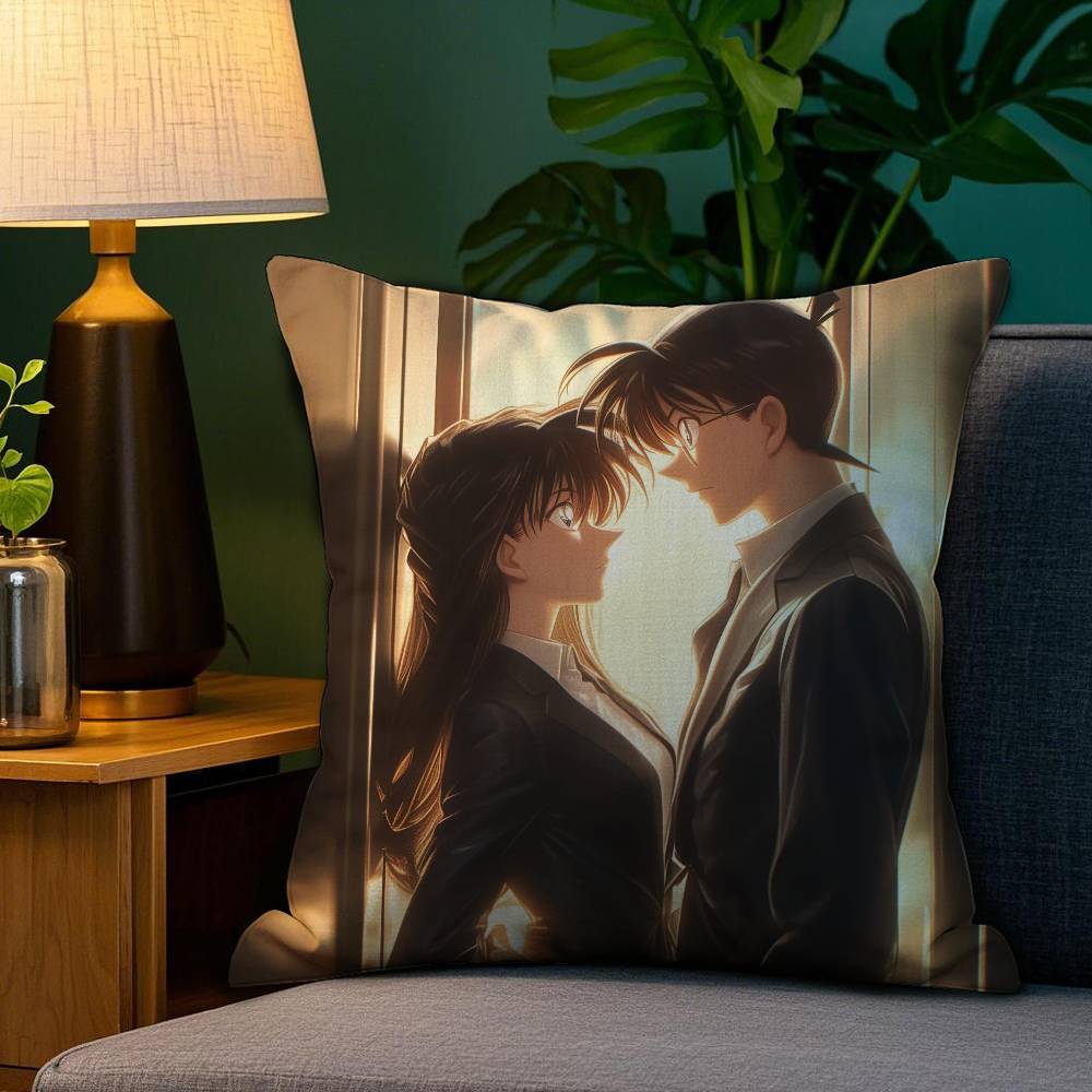 2D-Detective C-Conan Pillow Case Anti-dustmite Pillowcase Invisible Zipper Silky Short Plush Sofa Cushion Cover