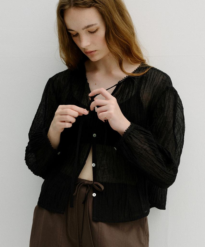 Beullaengkeu03 Wrinkled Linen Blouse (Black)