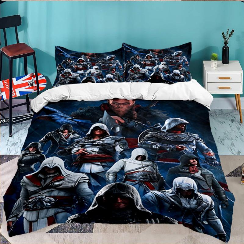 3PCS Assassin-Creed Bedding Set,Including 1pc Duvet Cover And 2pcs Pillowcases Perfect for Bedroom, Dormitory, Large Size Fan Christmas Gift