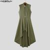 INCERUN Men Sleeveless Button Cutout Irregular Ruffled Long Vest Cardigan Waistcoats