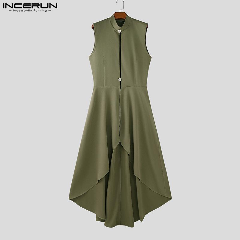 INCERUN Men Sleeveless Button Cutout Irregular Ruffled Long Vest Cardigan Waistcoats