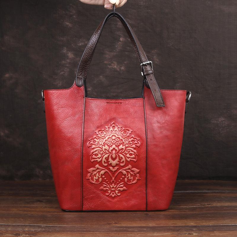 Сумка-тоут из воловьей кожи Большая вместительная сумка на одно плечо в винтажном стиле — фото 2