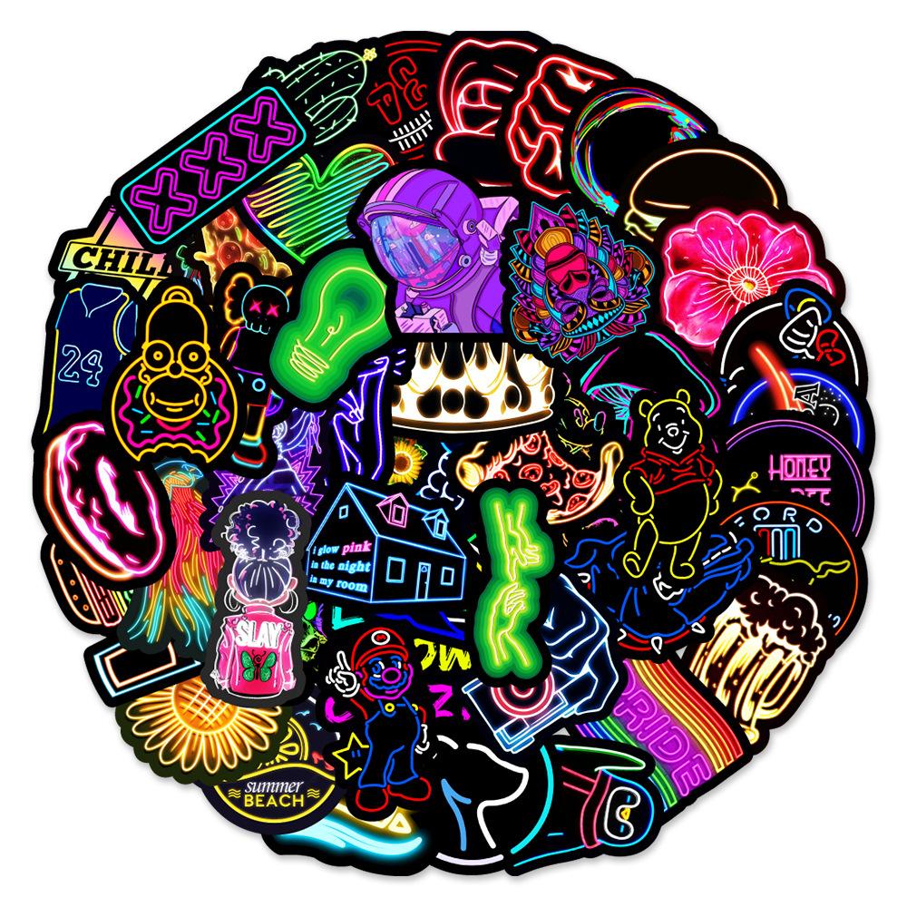 50 Set of Fourth Neon Doodle Stickers Car Mobile Phone Water Cup Decorative Stickers Waterproof