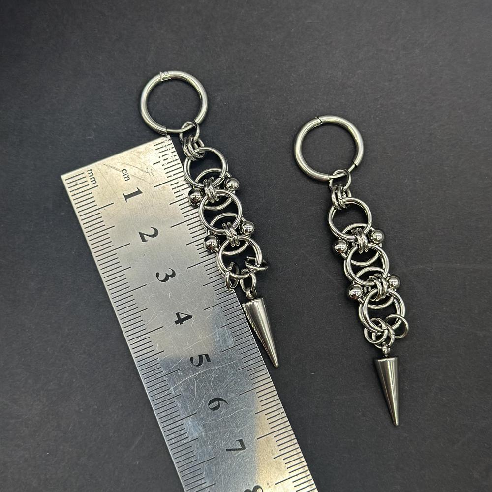Gothic Punk Handmade Stainless Stell Spike Hoop Earrings for Women Grunge Byzantine Chainmail Chain Dangle Earrings