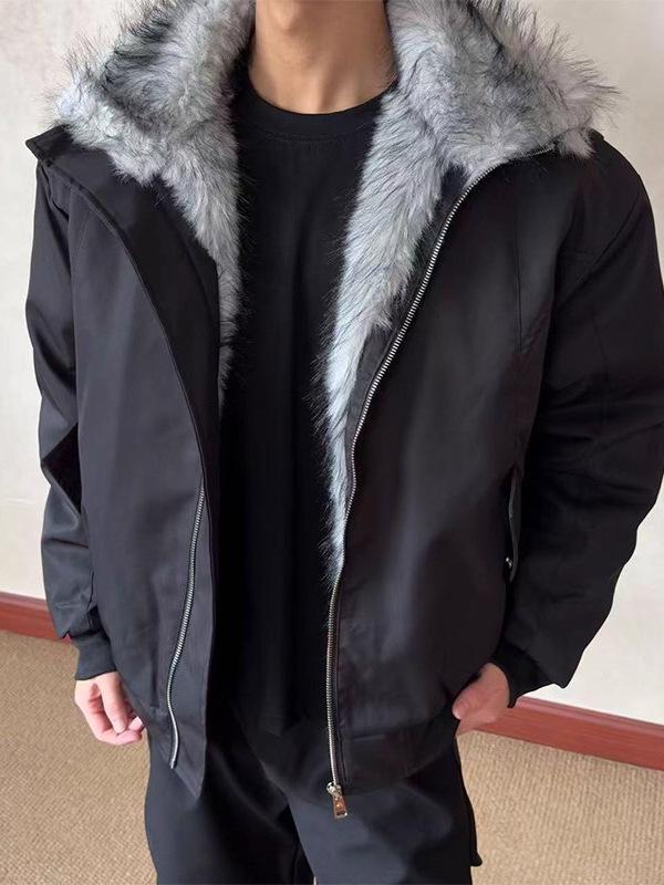 Amerikanischer Wolfskönig gesteppte Baumwolljacke mit Pelzkragen - Winterkollektion 2025