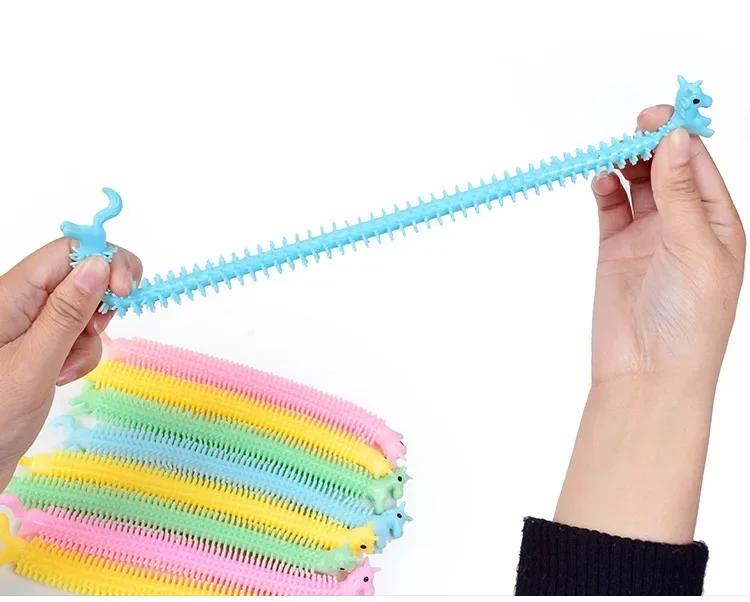 3pcs Funny Unicorn Pull Worm Noodle Fidget Toys Stretch String TPR Rope Anti Stress Toys String Stress Relief Autism Vent Toy