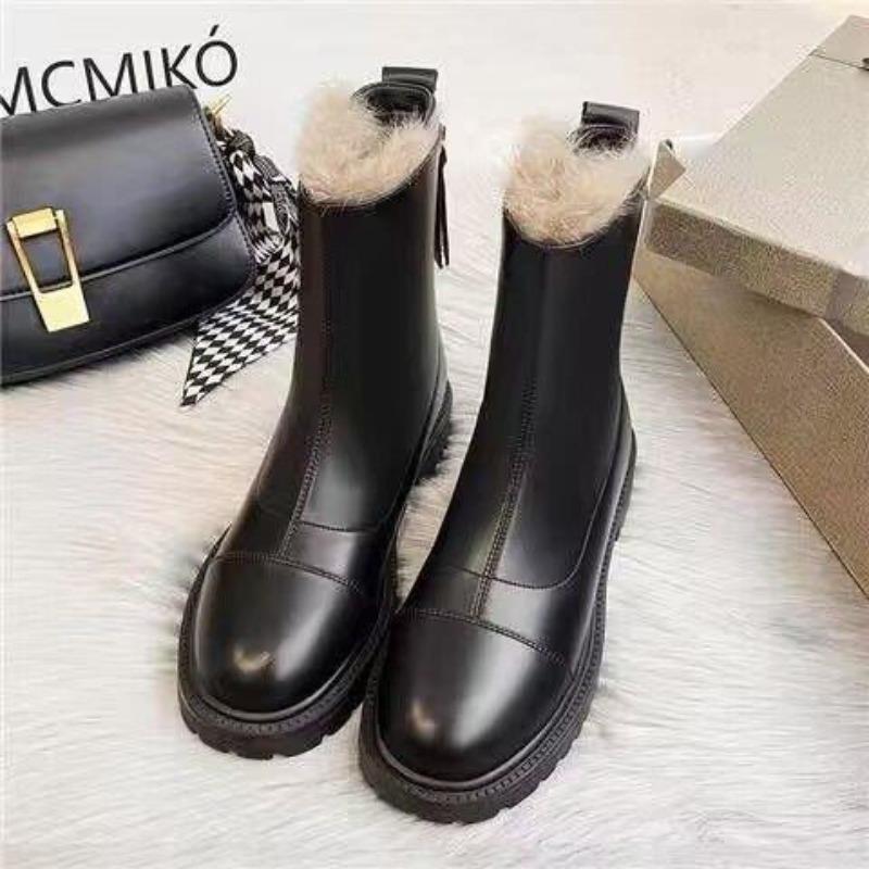 Brown Chelsea Boots Women's Autumn and Winter New Fleece Smoke Boots Platform Martin Boots Women's