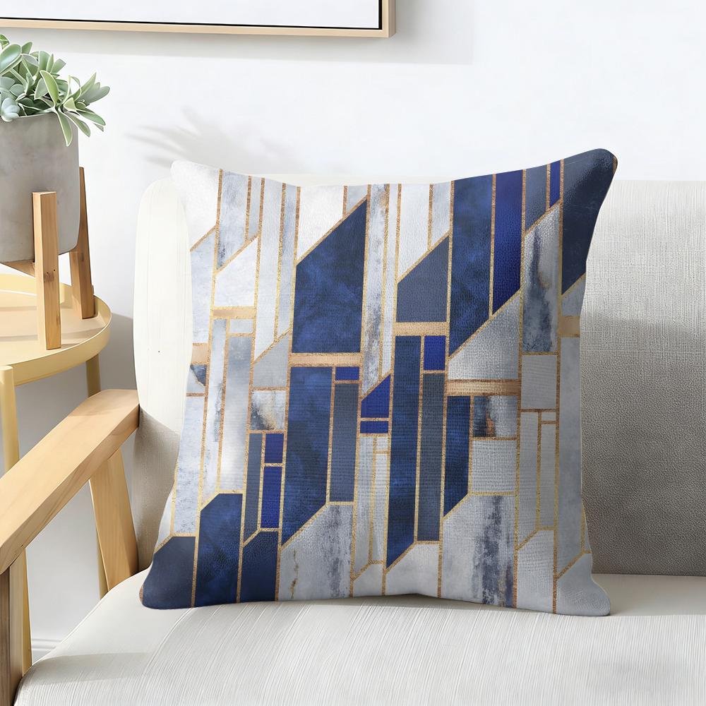Nordic Original Geometric Marble Pattern Cushion Cover Natural Linen Organic Fabric Printing Breathable Perfect For Home Decor