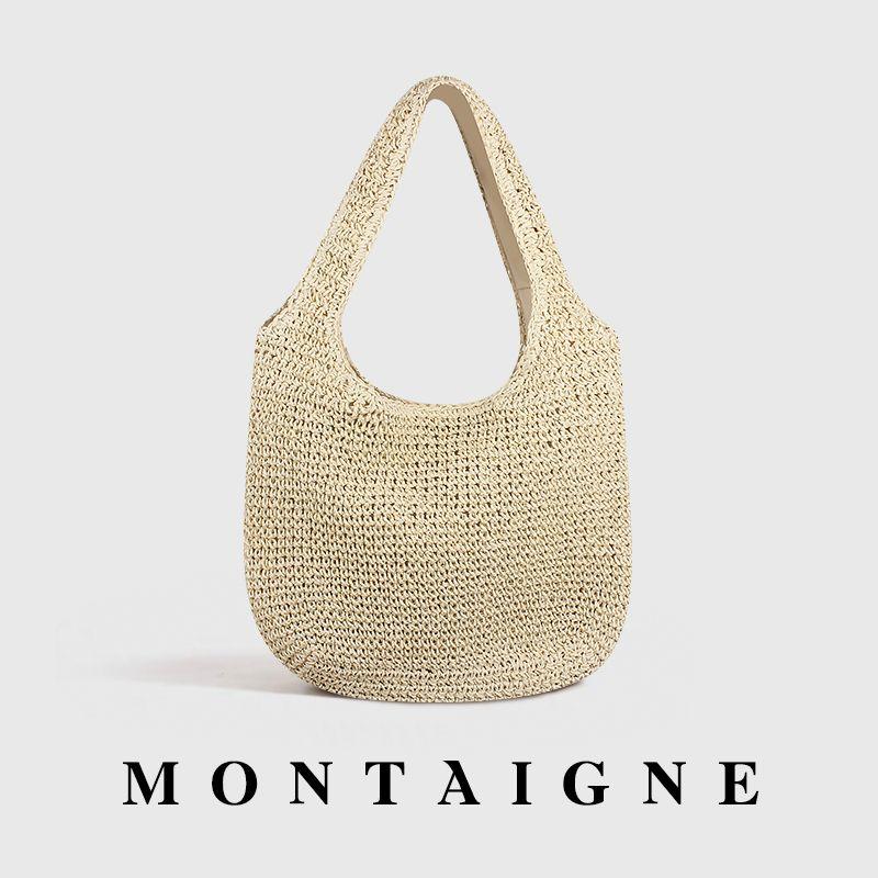 

Montaigne French Vacation Style Straw Shoulder Bag Beige-Beige
