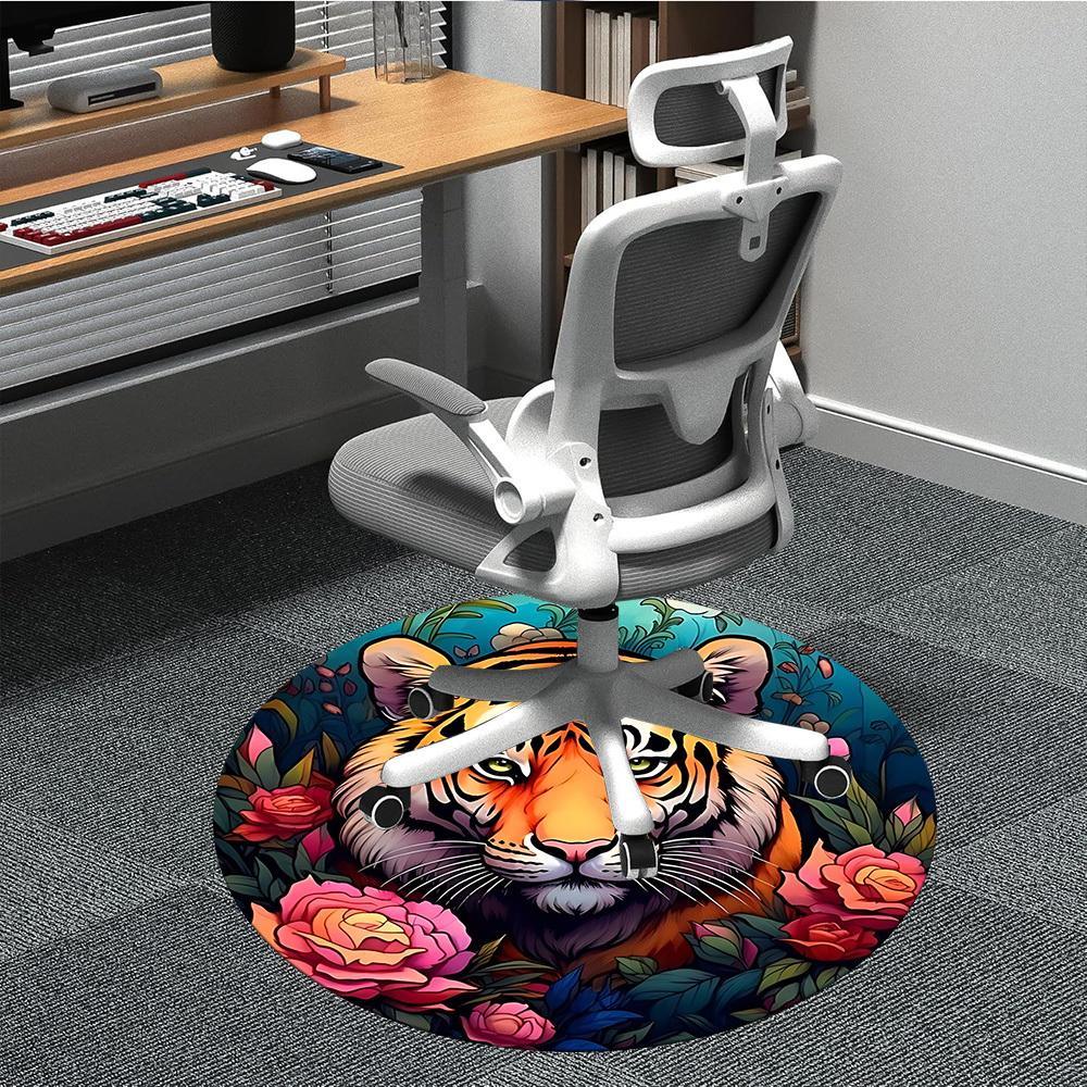 

1PC Tiger Floral Print Office Round Rug, Non slip, Soft and Durable Office Rug for Interior Decoration, Perfect for Office 80cm
