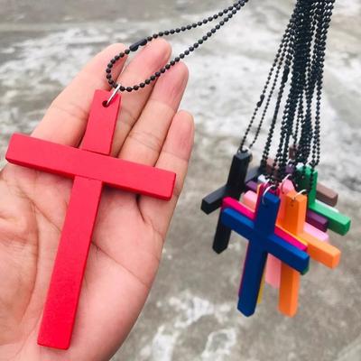 Halloween Schmuck Herren & Damen Gothic Vintage Dunkle Mode Lustig Verspielt Holz Kreuz Anhänger Halskette für Pullover
