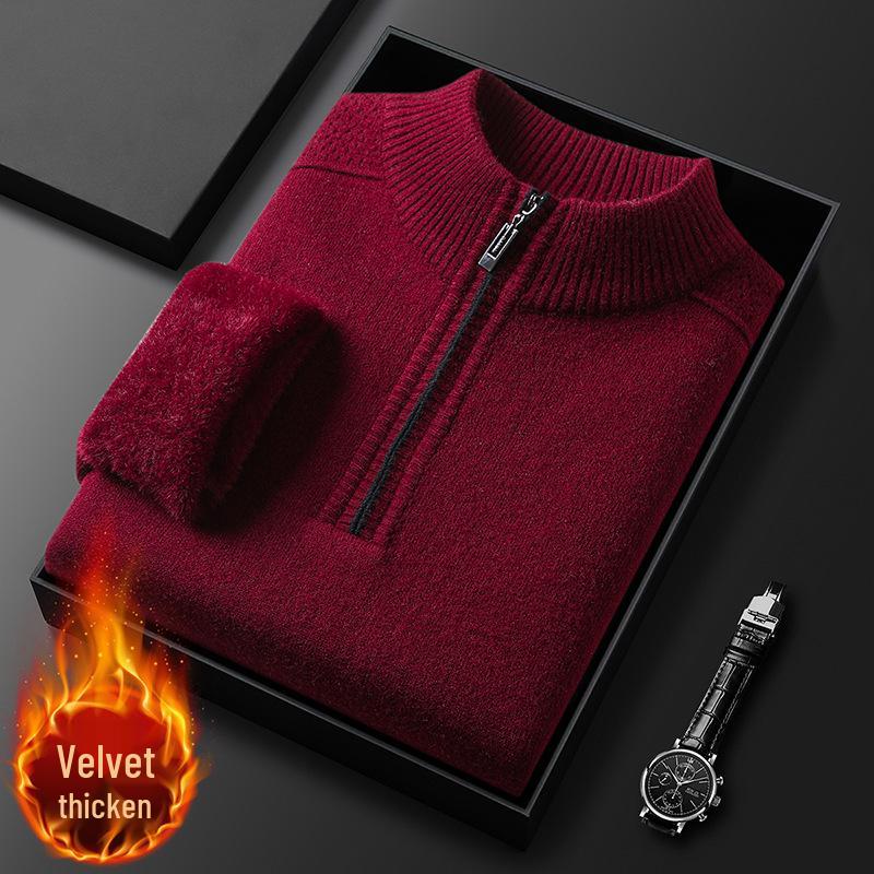 Мужской зимний полувысокий воротник велюровый вязаный свитер - Толстый и теплый однотонный пуловер XXL