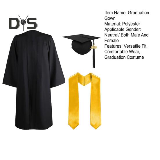 3-teiliges Abschlusskostüm-Set mit matter Abschlusskappe, Schulterstolen und Talar, Unisex-Kleidung mit lockerer Passform für den High School College Postgraduierten-Abschluss