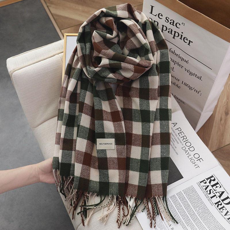 Autumn and Winter Korean Style Color Blocked Imitation Cashmere Plaid Fashionable and Versatile Thickened and Warm Student Shawl