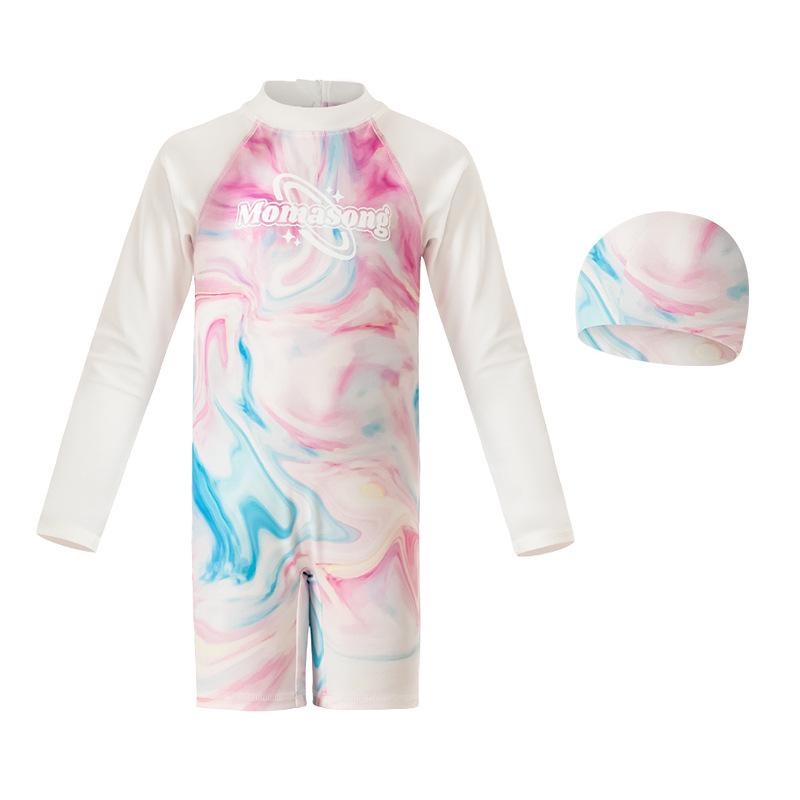 Kids' INS Style Long-Sleeve Sun Protection One-Piece Swimsuit