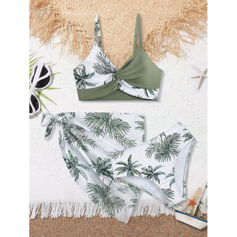 2025 Girls' Summer Floral Three-Piece Swimwear Set