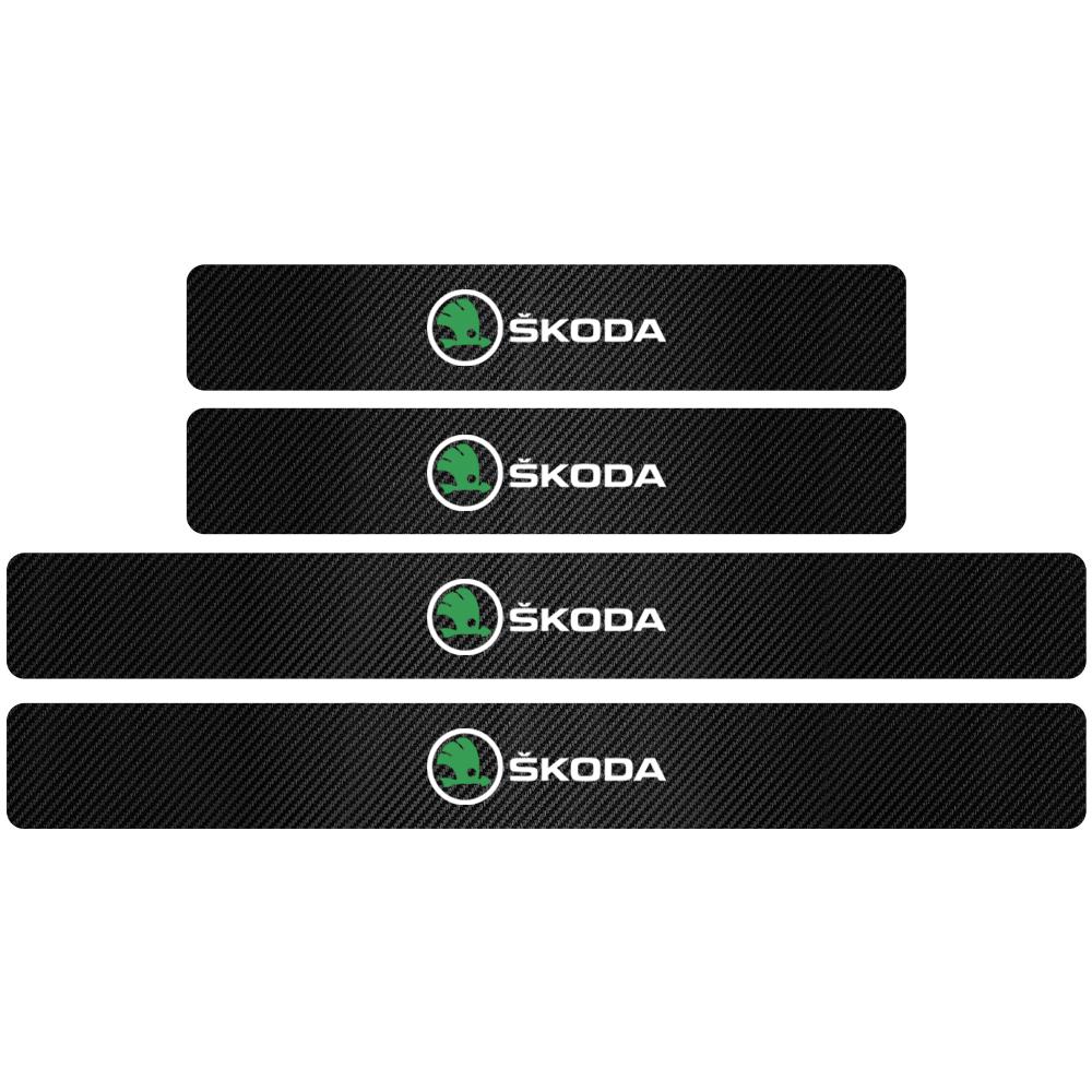 NADH5 4PCS Carbon Fiber Car Door Sill Protection Door Sill Anti-Scratch Stickers For Skoda Yeti Octavia A7 A5 Kodiaq Karoq Rapid Fabia