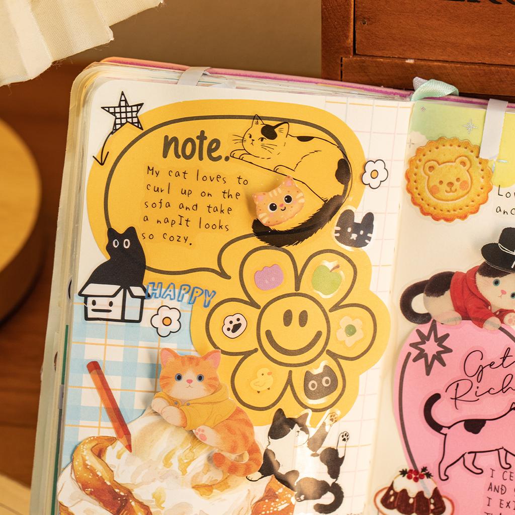 20Sheets/Bag Cute Cat Theme PET Stickers Fit For Hand Account DIY, Scrapbook, Phone Case, Notebook & More Decorations