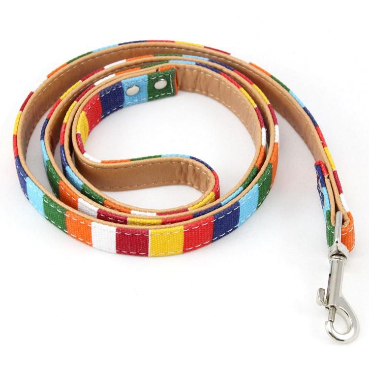 Adjustable PU Canvas Pet Collar Set Colorful Cat & Dog Collar with Rivet Decoration Complete Pet Walking Gear (as the picture,Leash1.5cm(W)*120cm(L))