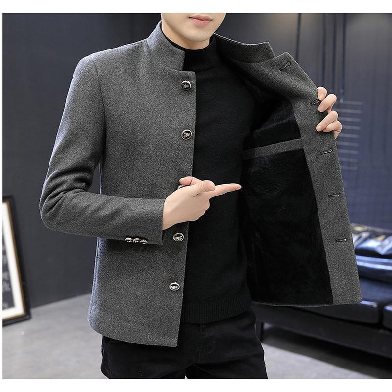New High-quality Men's Fleece Thickened British Style Elegant Solid Color Fashion Simple Slim Fit Comfortable Casual Woolen Coat