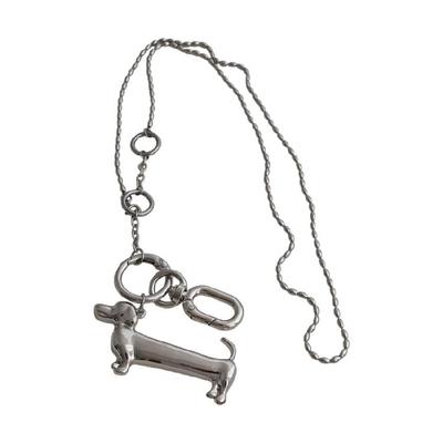 Stylish Dachshund Inspired Layering Bead Necklace Silver Tone Lightweight Jewelry Clavicle Chain For Daily Wear