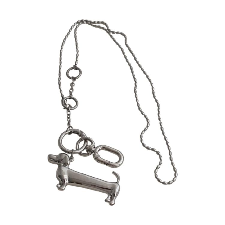 Cartoon Dog Pendant Necklace With Long Beaded Chain Versatile Fashion Statement Clavicle Jewelry Accessory