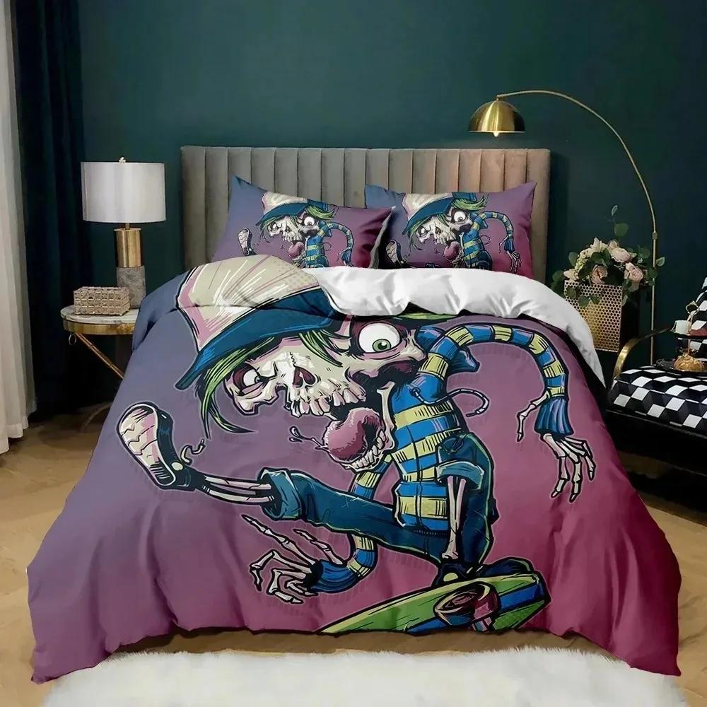 

Comforter Cartoon Skateboard Bedding Set Wolf Kids Hip Hop Skateboard Sport Queen King Cute Wild Animal Polyester Set Comforter (quilt)-EU Single(135*200cm)3pcs