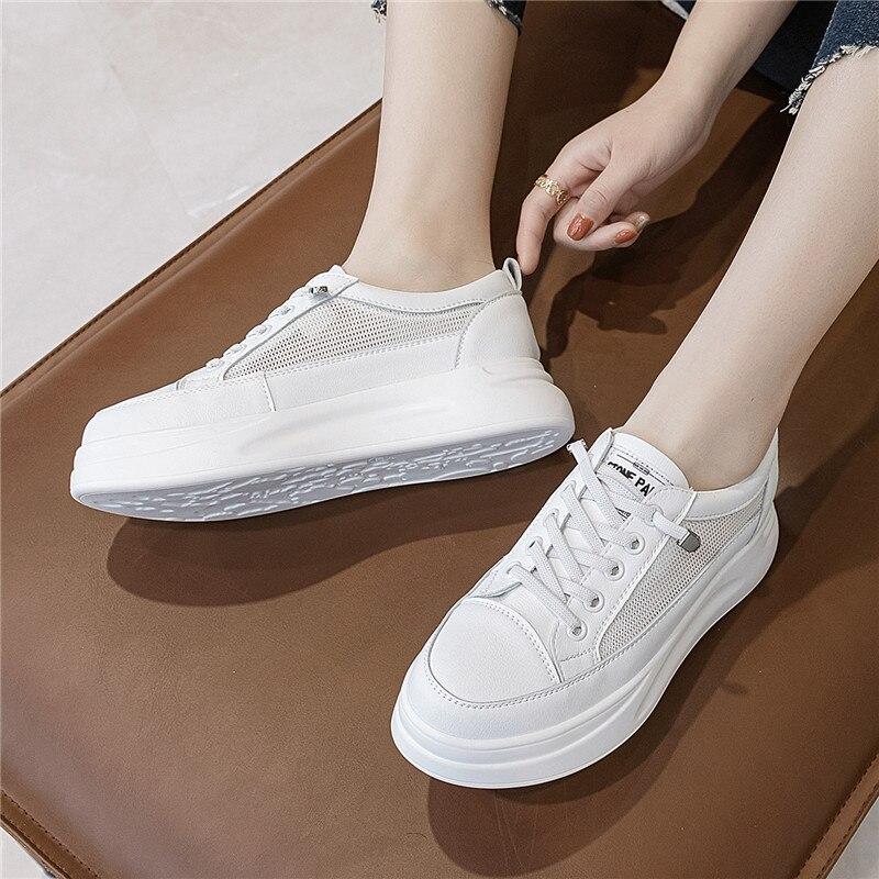 Women Casual Shoes Leather Mesh Comfortable Breathable Platform Woman Sneakers Trainers Summer Shoes St518